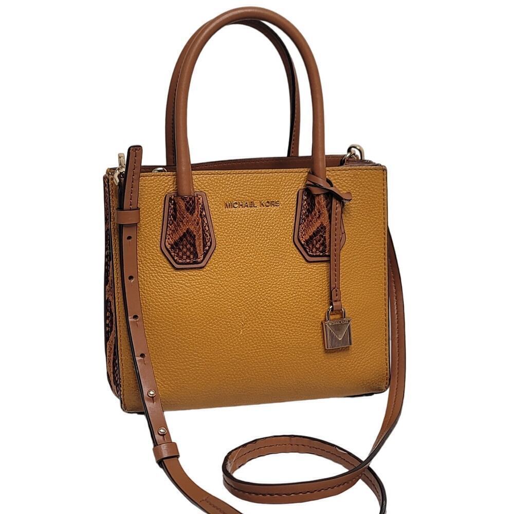 Michael Kors Mercer Large Pebbled Leather Accordion Tote- Marigold